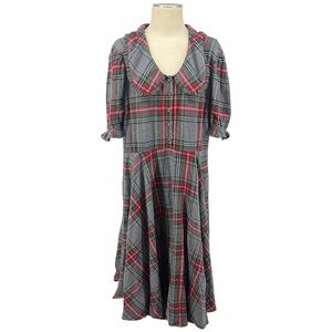 Jessakae 3X Plaid Midi Dress Peter Pan Collar Puff Sleeve Cottagecore Gray Red